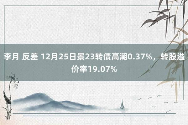 李月 反差 12月25日景23转债高潮0.37%，转股溢价率19.07%